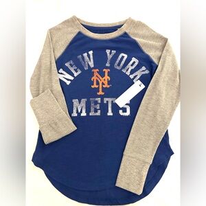 Women's New York Mets Blue and Gray Long Sleeve Raglan Tee